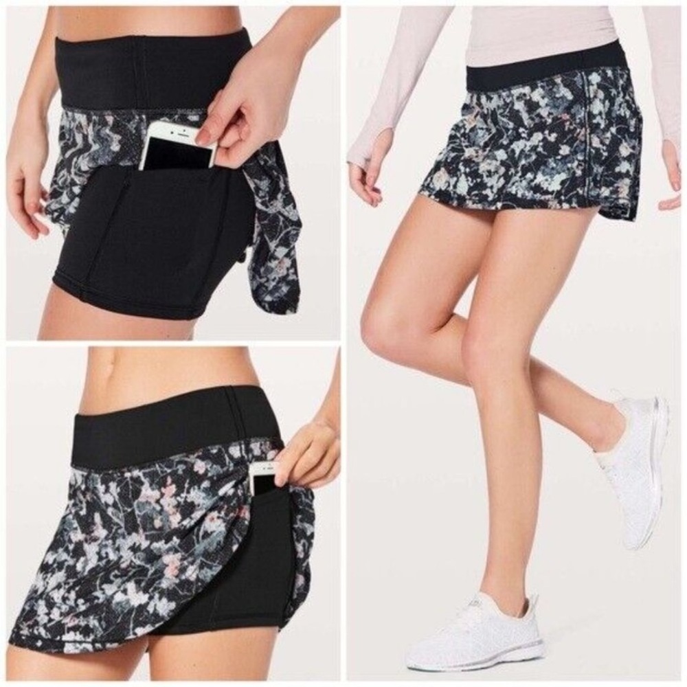 Lululemon Pace Rival Skort Black & Pink Floral Size 6
